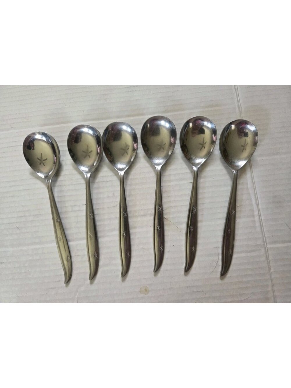 STARETTE Stainless Set of 6 Soup Spoons 7-1/4” Japan Atomic MCM